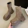Botas Cano Curto Plataforma Femininas 2026 Nova Início de Outono Elásticas Emagrecedoras Botas Estilo Britânico Retrô Dr. Botas Chelsea Martens Tendência