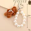 1PC 10cm Lindo Urso Coelho Pelúcia Enchido Chaveiro Pelúcia Pérola Chaveiro Decoração Acessórios Para Mochila Bolsa Carteira Chaveiro de Bolsa Estilo Luxo Branco/Rosa/Cáqui/Marrom