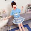 Vestido JK para meninas, estilo universitário, saia plissada, vestido de verão, camiseta de manga curta com desenho animado infantil, conjunto de duas peças