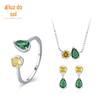 Conjunto de Brincos, Colar e Anel Aberto em Prata Esterlina S925 Colorido Geométrico Tesouro Moda Luxo Leve Estilo Frio Joias Transfronteiriças