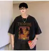 Camiseta Masculina Manga Curta Lavada Verão Casual Estilo Conjunto Retro Americano Algodão Puro Tendência Combinando com Jeans