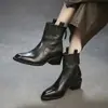 Jie Zhou 2026 Otoño Nueva Llegada Interior y Exterior Primera Capa Piel de Vaca Pulida Botas Chelsea Punta Fina Tacón Grueso Adelgazantes Moda Zapatos de Mujer