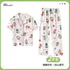 Pijama Infantil Estilo Coreano para Mujer de Manga Corta Imitación Algodón Conjunto de Ropa para Casa Caricatura Cárdigan Pantalones Cortos Pijama de Verano para Niños