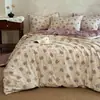 Juego de ropa de cama de doble capa de gasa con encaje francés, mezcla de lino y algodón engrosado para otoño e invierno, incluye funda de edredón, en estilo vintage