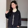 Nova coleção de outono para meninas: Conjunto de cardigã de tricô estilo coreano, com caimento solto, e calça pantalona xadrez, um conjunto casual de duas peças para crianças mais velhas