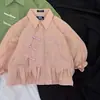 Nueva Chaqueta Camisa de Botones Estilo Chino para Mujer, Estilo Corto con Dobladillo Fruncido y Mangas de Linterna, Diseño Único, Top Estilo Nacional
