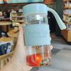 Set de Tazas de Vidrio Artístico Transparente Japonés con Cinturón de Color Puro, Taza para Pareja de Personalidad Simple, Vidrio con Lanyard Portátil para Exterior