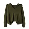 Suéter de Punto Jacquard con Capucha de Alta Gama para Mujer Otoño e Invierno, Estilo Perezoso Holgado de Cuello en V