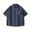Camisa Simples de Manga Curta com Combinação de Cores Retrô Estilo Japonês para Homens e Mulheres 2025 Verão Nova Solta Casual Versátil Camisa de Casal
