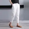 Calça Harem de Algodão e Linho para Mulheres, Estilo Verão Fino, Caimento Solto, Tamanho Grande, Cor Sólida, Calça Casual Cropped, Cintura Alta, Alongadora de Pernas, Casual Estilo Japonês e Coreano