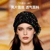 Nuevo Estilo Sombrero Turbante Blanco con Lentejuelas y Encaje para Todas las Estaciones con Diseño Floral Étnico, Pañuelo para la Cabeza de Moda y Elegante, Turbante, Velo, Sombrero para Mamá