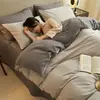 Conjunto de Roupa de Cama de Quatro Peças Espesso Quente Escovado Todo Algodão de Alta Qualidade Lençol 100% Algodão Capa de Edredom Lençol com Elástico Conjunto de Quatro Peças Roupa de Cama de Luxo Leve Outono/Inverno