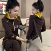 Outono e Inverno Novo Estiloso Redutor de Idade Cor Color Block Meio Zíper Manga Longa Camisa da Moda Celebridade da Internet Popular Moda Camiseta com Capuz