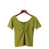 Playera de Manga Corta con Cuello en V de Color Sólido para Mujer Aspecto Adelgazante Top Corto