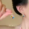 Aretes de Tela de Colores Dopamina Fantasía con Cuentas para Mujer Aretes Estilo Resort Costero Pinzas para Oreja Únicas