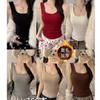 Regata Térmica de Lã Escovada com Decote Quadrado para Outono e Inverno para Mulheres, Roupa Exterior Slim-Fit, Camisole Slim com Ombros Largos, Camiseta de Camada Base