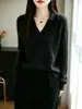 Suéter feminino de lã pura com gola alta, meio aberto, textura de luxo leve, cor sólida, versátil, simples, pode ser usado como camada interna ou externa, top de tricô