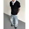 Estilo Novo Verão 2026 Camisa Polo Cor Blocada Manga Curta Falsa Duas Peças para Homens e Mulheres, Gola Polo Retrô Top Fresco Tendência