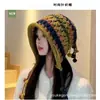 Gorro de Punto Hecho a Mano con Borlas para Mujer, Nuevo Estilo Otoño e Invierno, Protección Cálida para los Oídos, Circunferencia de Cabeza Grande, Gorro que Adelgaza la Cara