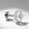 Aretes de Aleación de Titanio F136 con Luna Incrustada de Diamante Estrella de Ocho Puntas Rosca Interna Stud para Cartílago Auricular Labret Joyería para Piercing Corporal de Titanio G23
