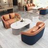 Recepción de vestíbulo de hotel nórdico, sofá de cuero, mesa y silla de negociación de ventas, área de oficina, combinación de mesa y silla de negociación comercial