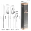 Juego de cubiertos de acero inoxidable de cintura fina transfronterizo, cuchillo para bistec occidental, tenedor y cuchara, juego de cuatro piezas para hotel, venta al por mayor de fábrica