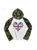 Camiseta Unisex de Manga Larga con Capucha Estilo High Street Americano Camuflaje Raglán 2026 con Pedrería y Diseño de Bandera Union Jack, Versión Ligera