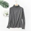 Camiseta Térmica con Cuello Alto de Terciopelo Alemán para Otoño e Invierno, Camiseta Interior de Rayas Horizontales para Mujer, Talla Grande, Top de Rayas de Color Estilo K