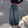 Calça Jeans Retrô Americana para Meninas 2026 Novo Estilo Outono, Calça Larga Patchwork para Crianças de Porte Médio a Grande, Roupas Infantis Huzhou Zhili