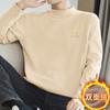 Camiseta de veludo de manga comprida dupla face masculina, camisa básica de gola semi-alta da moda, forrada de lã, uso interno quente, gola média, camisa pequena
