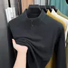 Directo del fabricante: Camiseta de manga larga para hombre Otoño/Invierno, cuello semi-alto, forro polar interior, nuevo estilo versátil para hombres jóvenes y de mediana edad