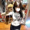 Camiseta de Manga Corta con Estampado de Dibujos Animados Retro Americano para Mujer, Nuevo Top Corto Dulce Picante Adelgazante de Verano