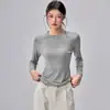 Ropa de Yoga de Manga Larga de Lana Merino para Mujer, Ropa Deportiva Elástica y Suave, Ajustada, Top Deportivo Sencillo para Otoño e Invierno