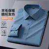 Camisa masculina de manga longa em lã lisa, novo estilo outono e inverno 2026, quente, carcela sem costura, camisa casual de negócios para homens
