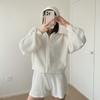 Cardigã Tricotado Waffle com Bolinhas Top Feminino Moletom com Zíper Completo Estilo Japonês Preguiçoso Retro Casual Jaqueta Externa