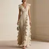 Moda Femenina Europea y Americana Otoño 2026: Nuevo Vestido Largo de Lujo Ligero de Gama Alta, Vestido de Color Sólido Estilo Francés