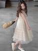 Vestido de Niña Verano 2026 Nuevo Estilo Infantil Elegante Vestido Chaleco sin Mangas Malla para Niñas Color Sólido Vestido Largo de Princesa