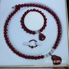 Conjunto de Colar de Cinábrio Três Peças Pulseira de Areia Roxa e Dourada Colar de Areia Vermelha Contas Mãe Pérola Conjunto de Caixa de Presente
