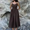 Vestuário feminino europeu e americano transfronteiriço 2026: vestido longo elegante, vestido sexy estilo resort com costas nuas e alças
