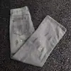 Calça Jeans Retrô com Salpicos High Street Americana para Meninos, Nova Calça Casual Tendência, Calça Longa Reta Lavada para Homens