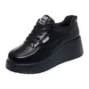 Parte superior de piel, versátiles, suela gruesa, con cordones, zapatos tipo 'mom', colección otoño/invierno, zapatos casuales para mujer, tenis blancos, tacón de cuña, zapatos de piel para mujer
