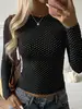 Roupas Femininas Transfronteiriças Europeias e Americanas Poá Gola Redonda Manga Longa Slim Fit Elástico Afinando Casual Retrô Pulôver Top Feminino