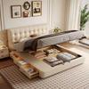 Hogar Francés Retro Almacenamiento Waffle Cama Dormitorio Principal Cama de Cuero Italiano Lujo Ligero Negro Estilo Mid-Century Cama de Boda Dormitorio