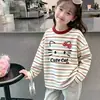 Camiseta Rayada para Niña 2026 Primavera/Otoño Nuevo Estilo Infantil Elegante Mediana/Grande Infantil Casual Superior Moda de Niña Capa Base