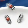 Pingente Giratório Oito Tesouros em Prata Esterlina 925, Anel Duplo Vintage Desgastado Inlaid com Pedra, Ágata Vermelha do Sul, Lápis Lazúli, Lótus, Acessório de Peixe Duplo