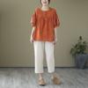 Traje de Algodón y Lino Moda de Verano para Mujer Estilo Occidental 2024 Verano Nuevo Talla Grande Delgado Lino Manga Corta Conjunto de Dos Piezas