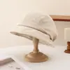 Sombrero de pescador plisado de pana coreana de alta calidad para otoño, color liso, estilo casual versátil, sombrero tipo cubo elegante