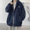 Coleção de outono masculina estilo americano: moletom cardigã com capuz, modelagem solta, tendência, roupas masculinas, jaqueta com zíper