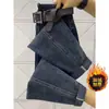 Pantalones vaqueros rectos con forro polar de talla grande para mujer, otoño e invierno, gorditos, cintura alta, adelgazantes, nueve puntos, elásticos, estilo papá, harén, zanahoria.