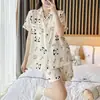 Cardigan feminino de manga curta para pijama de verão feminino de algodão bolha tecido crepe ins doce conjunto homewear